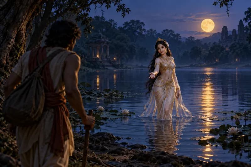 Apsara — local landscape and habitat — Apsara, folk story, Pan-India; Southeast Asia (Cambodia, Indonesia, Thailand); Buddhist regions (Sri Lanka, Myanmar)