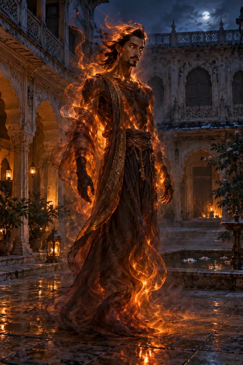 Jinn — folklore depiction — Jinn, Pan-India (Islamic communities); strongest traditions in Lucknow (Uttar Pradesh), Hyderabad (Telangana), Kerala Mappila coast, Bhopal (Madhya Pradesh), Kashmir, Islamic Spirit / Parallel-dimension being
