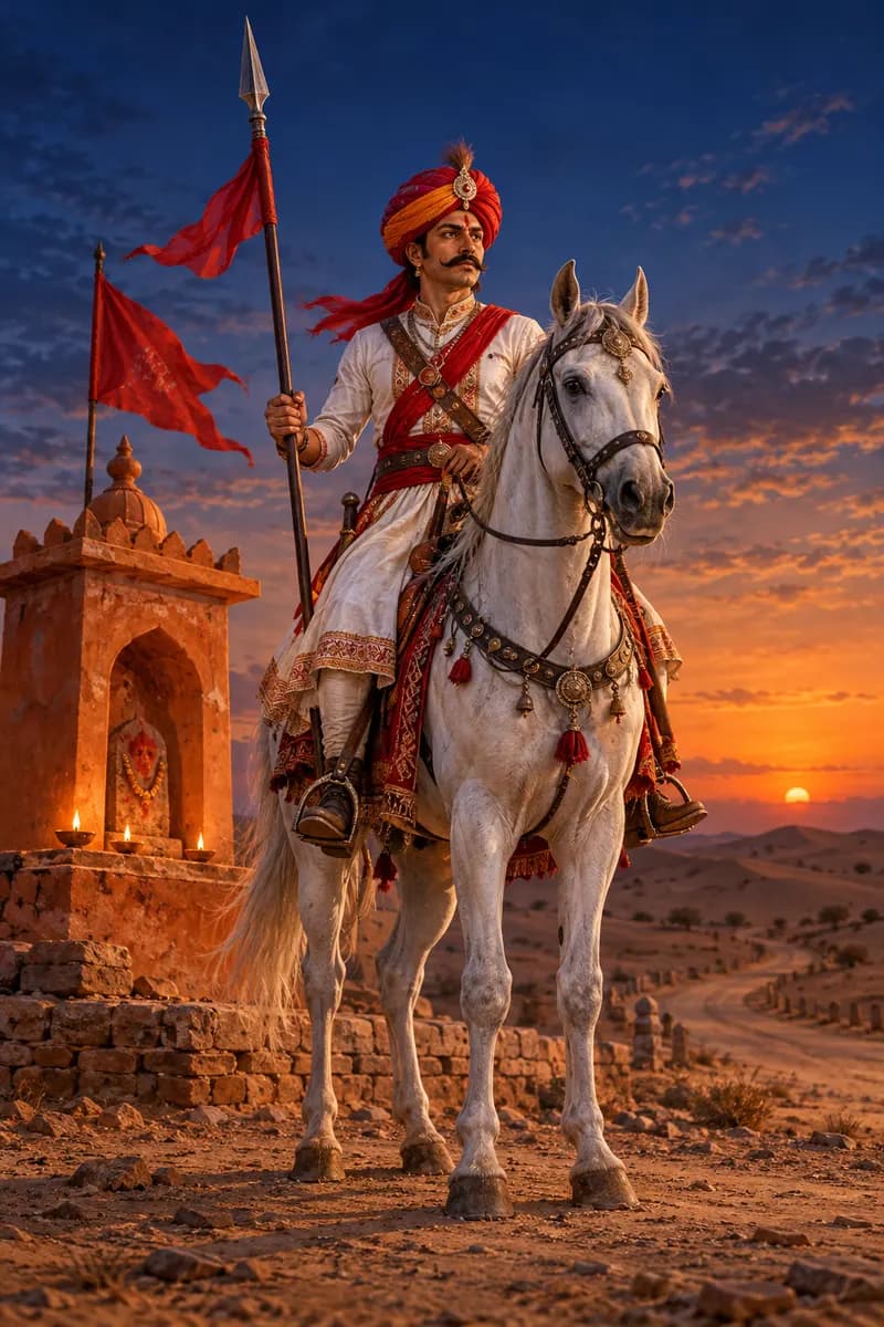 Airi — folklore depiction — Airi, Rajasthan, particularly Marwar (Jodhpur division) and the Thar Desert belt, Hero Ghost / Deified warrior spirit