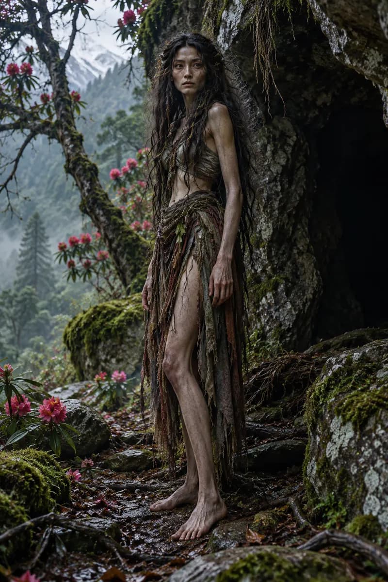 Banjhakrini — folklore depiction — Banjhakrini, Nepal-India border; Sikkim, Darjeeling hills, eastern Nepal, Bhutan foothills, Malevolent Forest Spirit / Shamanic Antagonist