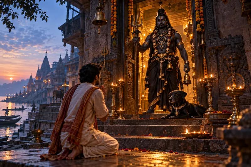 Bhairava Spirit — folklore depiction — Bhairava Spirit, Pan-India; strongest in Varanasi (Kashi), Nepal, Tamil Nadu, and Tantric centers across the Himalayas, Tantric Guardian Spirit / Fierce Manifestation of Shiva