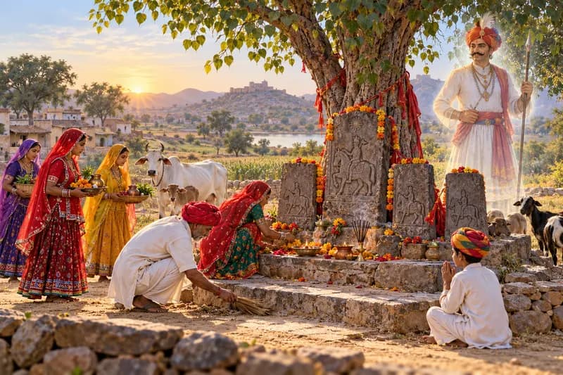 Bhomiya — folklore depiction — Bhomiya, Rajasthan; also found in parts of Gujarat, Madhya Pradesh, and Uttar Pradesh, Ancestor Spirit / Village Guardian Deity