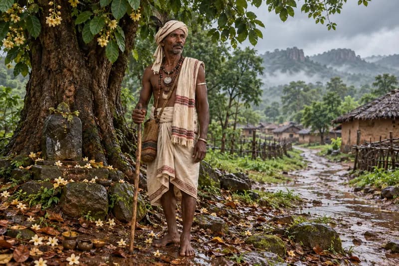 Bhut (Gond) — folklore depiction — Bhut (Gond), Gond tribal areas of Central India — Madhya Pradesh, Chhattisgarh, Maharashtra (Vidarbha), Telangana, Odisha, Tribal Ghost / Ancestral Spirit